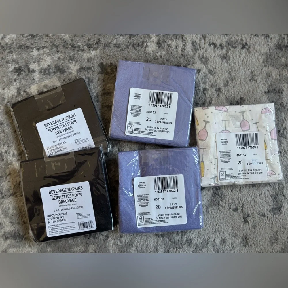 🆕 Sip Happens Party Napkins Set - Black, White & Purple (5 Packs)